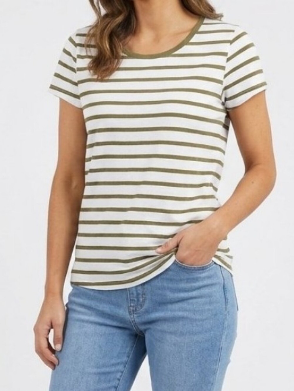 White House Black Market WHBM Women’s Striped Tee Green Gold Lace Up T-Shirt XS
